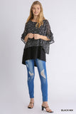 Animal Print Chiffon Layered Overlay Top, Black