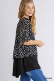 Animal Print Chiffon Layered Overlay Top, Black