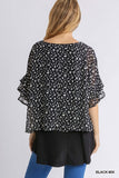 Animal Print Chiffon Layered Overlay Top, Black