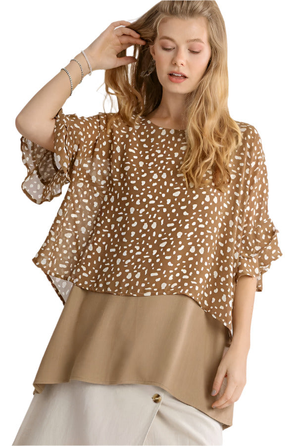 umgee usa  Animal Print Chiffon Layered Overlay Tunic