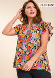 Floral & Smocked Ruffle Sleeve Top