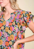 Floral & Smocked Ruffle Sleeve Top