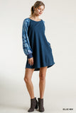 Tie Dye Raglan Sleeve Waffle Knit Mini Dress, Blue