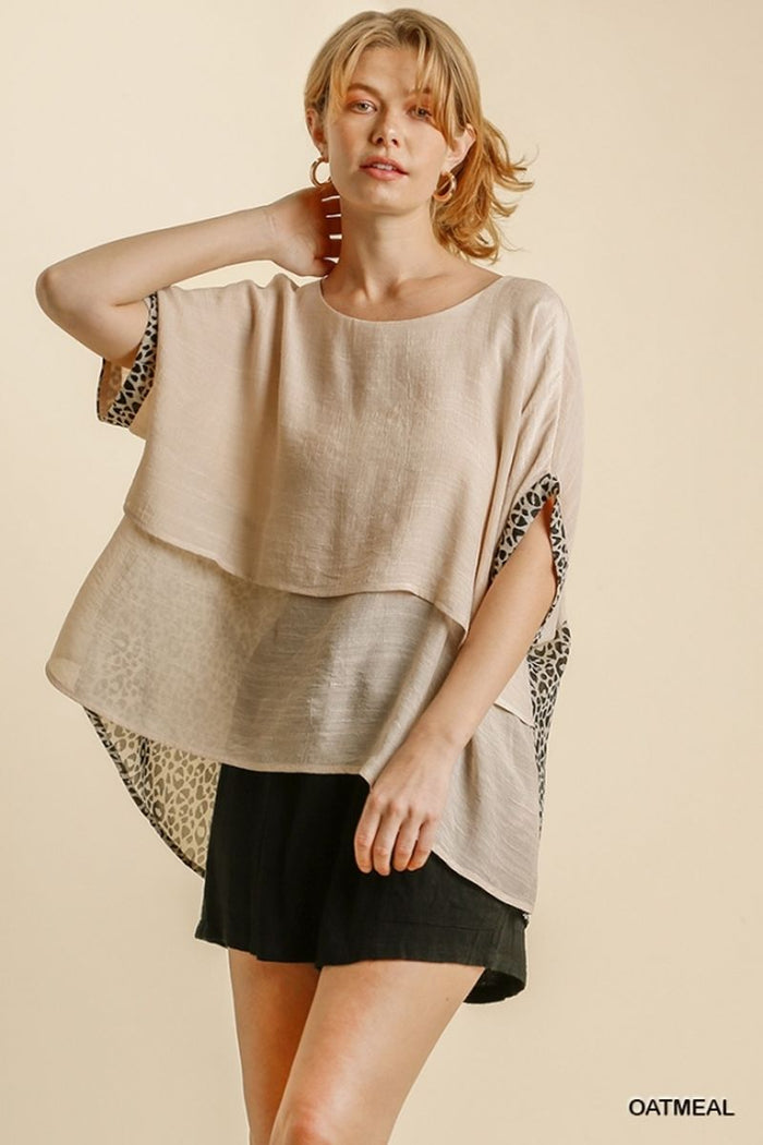 Animal Print Layered Top, Oatmeal