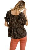 Square Neck Floral Babydoll Top, Black