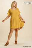 Plaid Print Back Dress, Golden Yellow