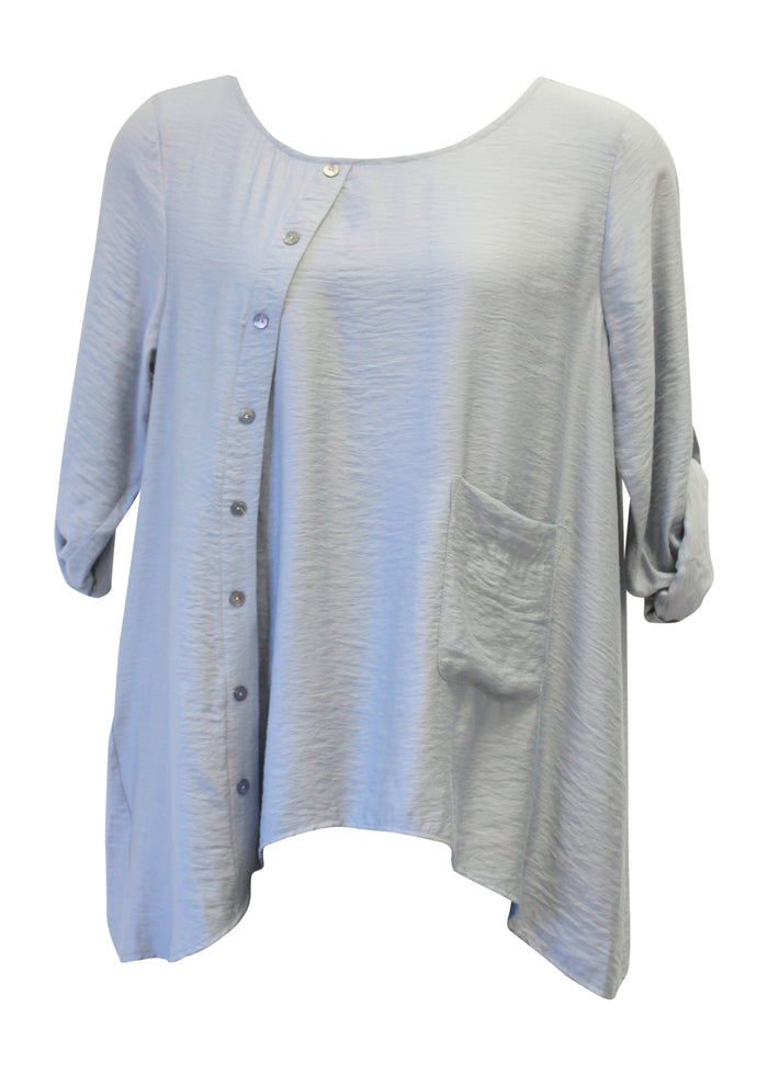 Azalea Silky Woven Top, Pewter