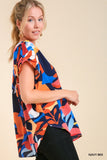 Abstract Short Sleeve Top, Navy