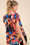 Abstract Short Sleeve Top, Navy