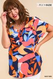 Abstract Short Sleeve Top, Navy