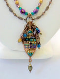Michal Golan Deep Purple Multi Color Double Chain Oval Pendant Necklace