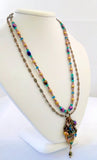 Michal Golan Deep Purple Multi Color Double Chain Oval Pendant Necklace