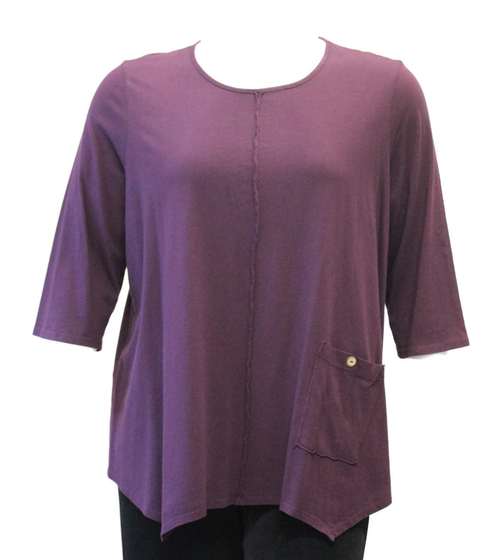 Asymmetrical Pocket Cotton Top, Purple