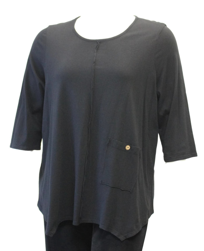 Asymmetrical Pocket Cotton Top, Black