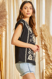 Floral Embroidered Cap Sleeve Top