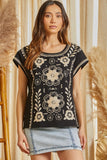 Andree by unit / Savanna Jane  Floral embroidered cap sleeve top