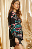 Open Front Embroidered Cardigan