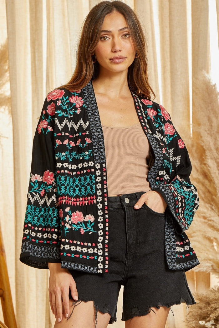 Andree By Unit / Savanna Open Front Embroidered Cardigan