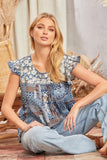 Andree by unit / Savanna Jane Floral Embroidered Flutter Sleeve Printed Top