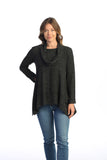Brushed Knit Pocket & Cowl Neck Top, Black