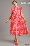 Floral Print Tiered Dress, Rose