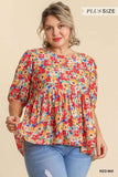Floral Babydoll Top, Red Mix