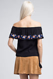 Strapless Embroidered Ruffle Top, Black