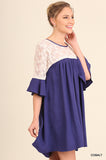 Lace and Keyhole Bell Sleeve Dress Cobalt