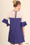 Lace and Keyhole Bell Sleeve Dress Cobalt
