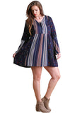Lace-Up Twin Print Dress, Navy