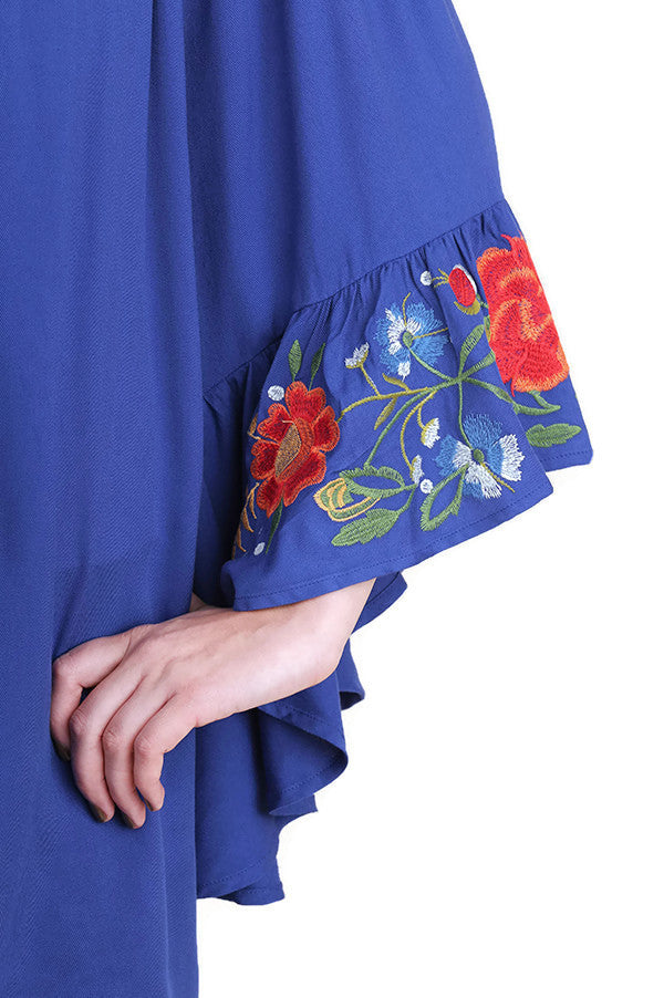 Floral Embroidered Bell Sleeve Mini Dress, Royal Blue Violet Skye Boutique Floral Embroidered Bell Sleeve Mini Dress, Royal Blue Violet Skye Boutique