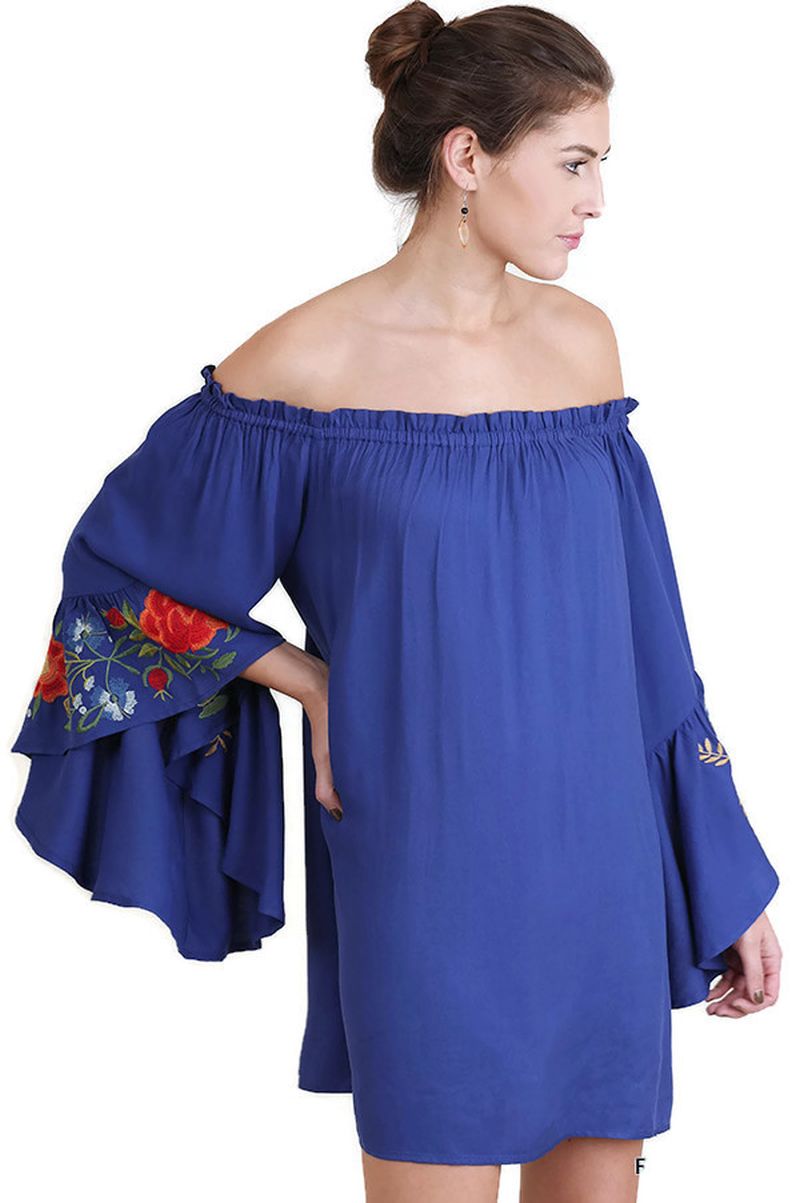 embroidered bell sleeve dress Long Sleeve Modest Floral Prom Dresses Embroidered Long Formal Dress ARD2094