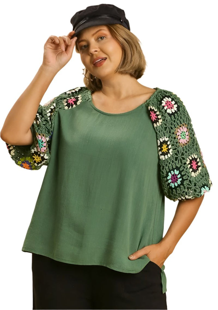 umgee crochet sleeve tunic top