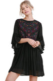 Floral Embroidered Keyhole Dress, Black