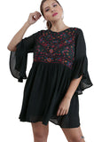 Floral Embroidered Keyhole Dress, Black