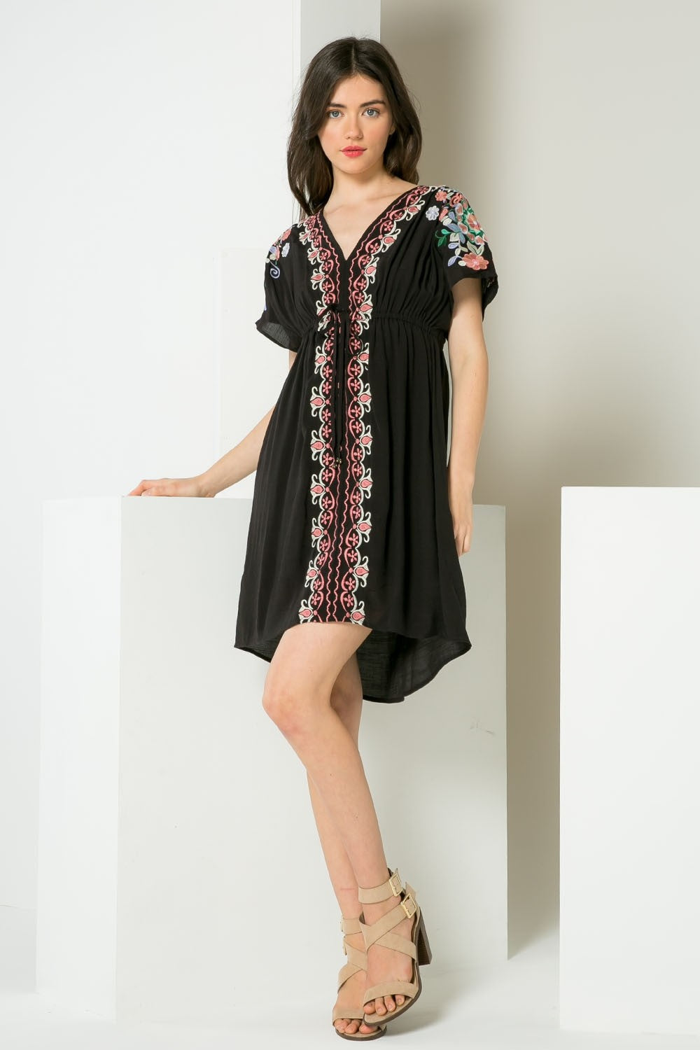 Embroidered Black Mini Dresses - Thml Embroidered Black Mini Dresses - Thml
