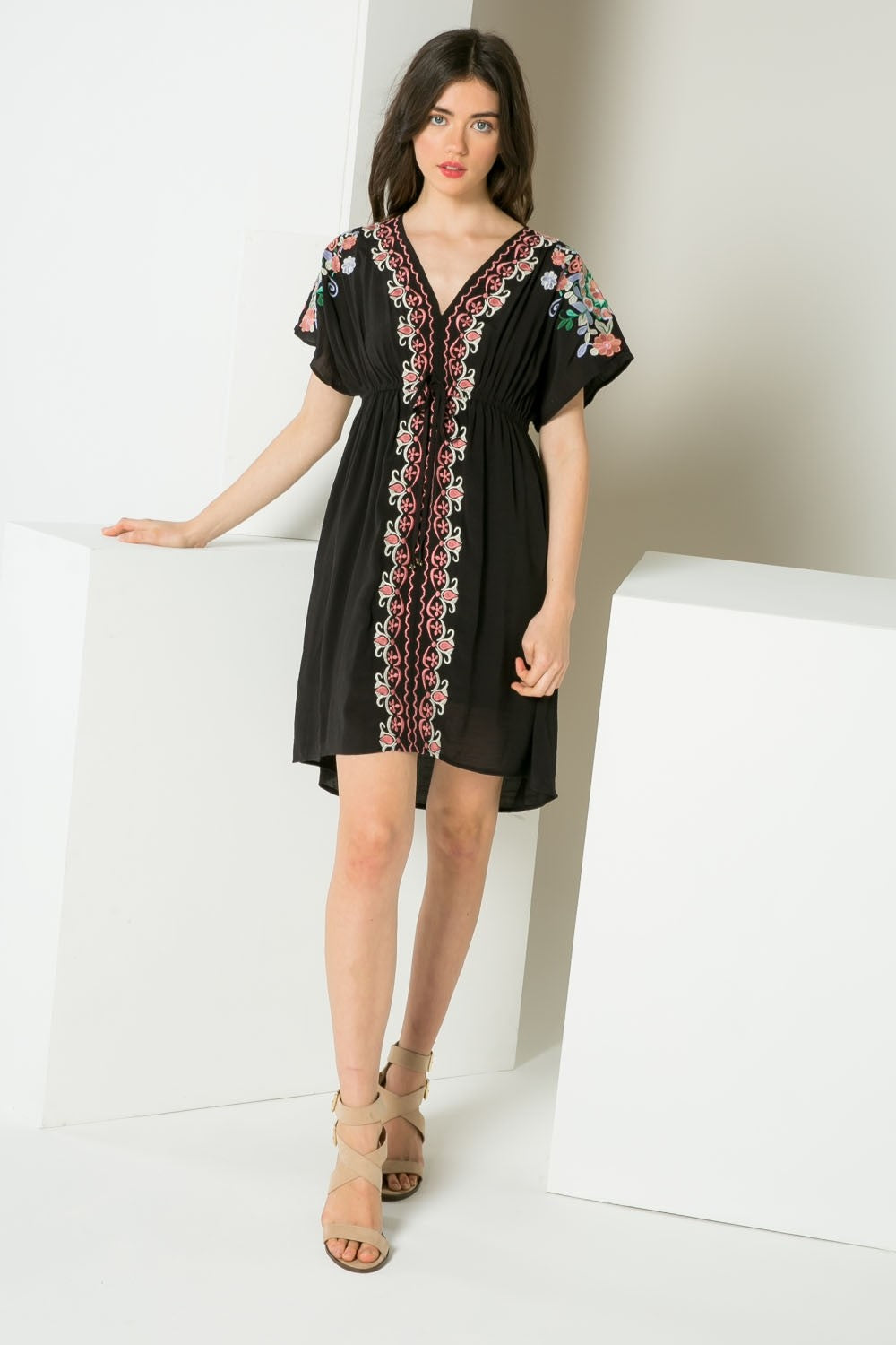 Embroidered Black Mini Dresses - Thml Embroidered Black Mini Dresses - Thml