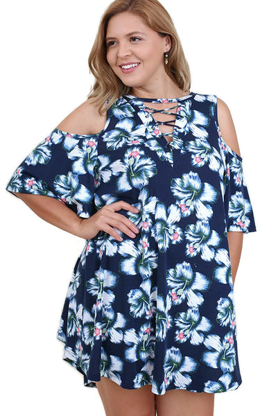 Cobalt Floral Criss Cross Dress in Blue