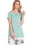 Floral Crochet Lace Trim Tunic , Sage