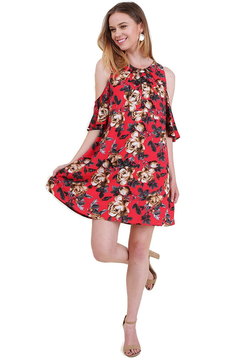 Floral Cold Shoulder Dresses - Umgee Floral Cold Shoulder Dresses - Umgee