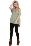 Cold Shoulder Striped Top, Olive