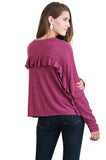 Ruffle Detail Long Sleeve Top, Mulberry