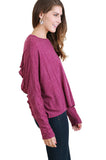 Ruffle Detail Long Sleeve Top, Mulberry