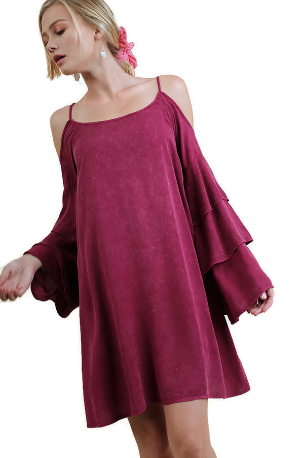 Cold Shoulder Layered Bell Sleeve Dress, Berry Violet Skye Boutique Cold Shoulder Layered Bell Sleeve Dress, Berry Violet Skye Boutique
