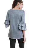 Mineral Washed Layered Ruffled Bell Sleeve Top, Cool Grey