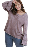 Mineral Washed Layered Ruffled Bell Sleeve Top, Truffle