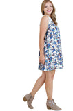 Floral & Lace Sleeveless Dress, Blue
