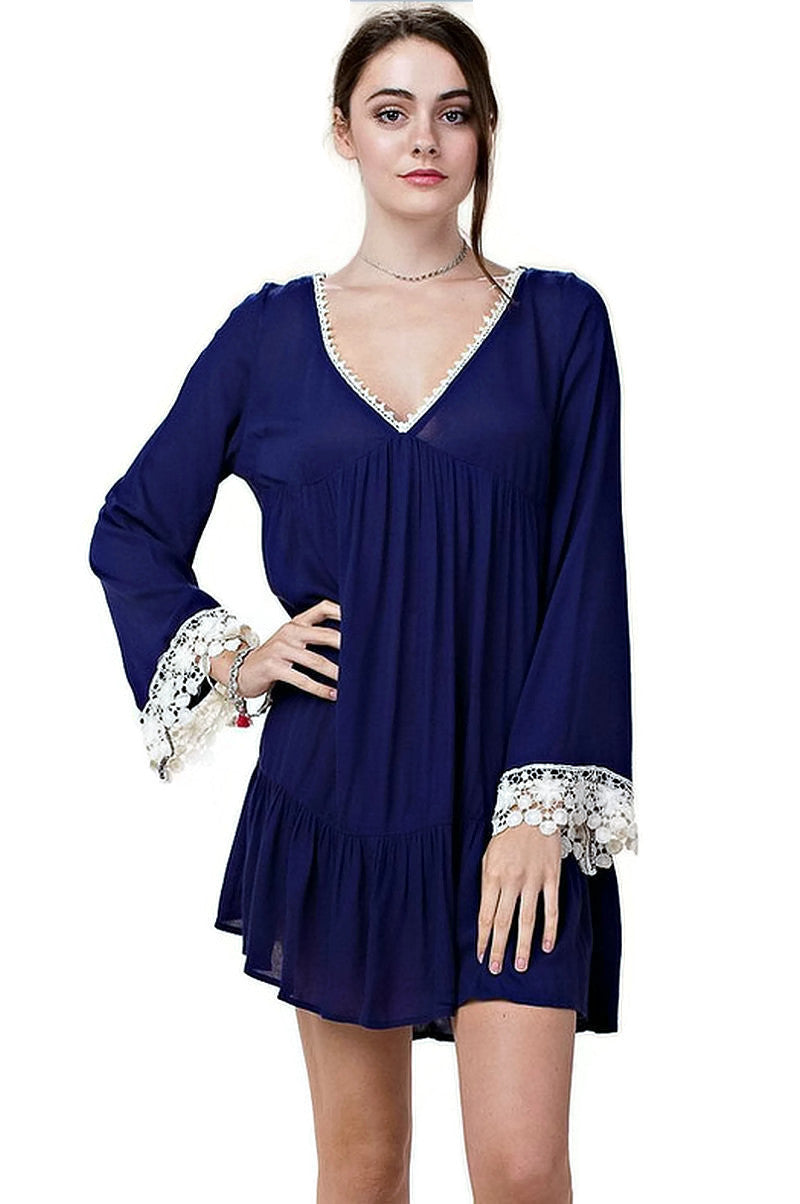 umgee Bell Sleeve Lace Dress, Navy – Violet Skye Boutique