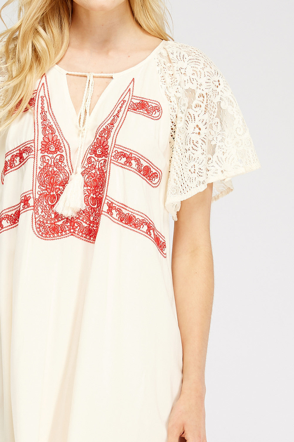 ENTRO Lace & Embroidered Mini Dress, Red Violet Skye Boutique ENTRO Lace & Embroidered Mini Dress, Red Violet Skye Boutique