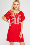 Lace & Embroidered Mini Dress, Red